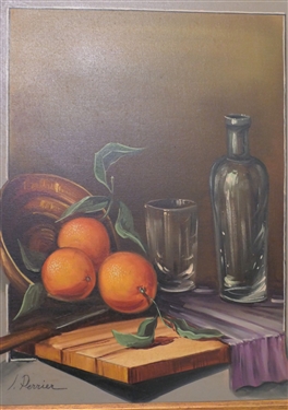 I. Perrier Still Life Print on Canvas in Fancy Frame - Interior Measures 23 by 19 1/2