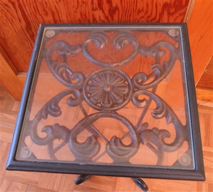 Iron Glass Top Side Table - Measures 23 1/2 Tall 14 by 14 