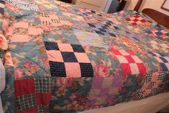 Hand Quilted Patchwork Quilt - Measures 90 by 77