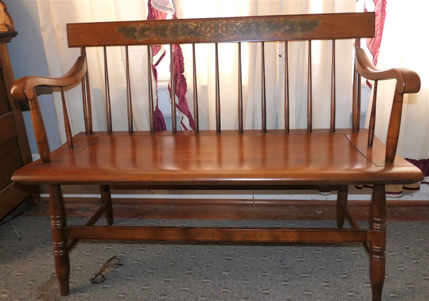 Nice Solid Cherry Hitchcock Bench - Signed Hitchcock on Back - Stencil Decorated - Measures 33" tall 42" by 17" 