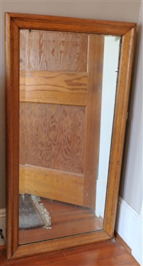 Rectangular Oak Framed Beveled Mirror - Measures 46 by 24 1/4