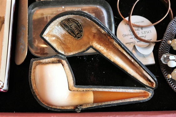 Tray Of Collectibles including South Boston Memorabilia, Sterling Handled Letter Openers, Raylass Dept. Stores Shoe Hornes, Antique Mercury Glass Santa, Compacts, Etc. 