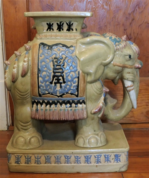 Ceramic Elephant Garden Stool - Measures 22" tall 18" Trunk To Tail 