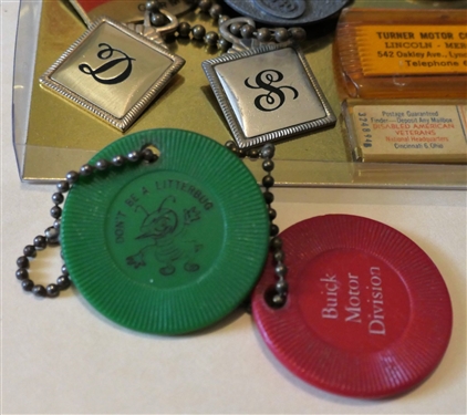 Collection of Vintage Key Fobs, DAV State Key Tags, Buick Motor Division, Pennsylvania Super Highway, Virginia, Esso Motor Club, The Bank of Virginia
