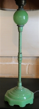Metal Table Lamp with Jadeite Glass Base and Ball - Measures 21 Tall 