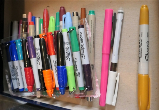 Plastic Storage Drawers Full of Painting Supplies and Pens - Oil Pastels and Acrylics, Watercolors and Brushes, Pens and Ink Calligraphy, and More