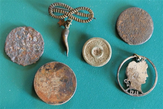 Tin Type Photo of Man and Woman, Photo of Men with Horse, Cut Out 1916 Silver Coin, Other Dugs Relics