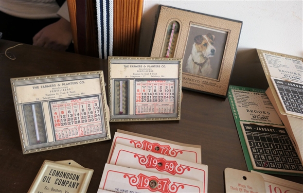 1940's, 50's, 60's, and Early 70's Advertising Thermometers and Calendars - Most From Virginia - South Boston, Richmond, Some Washington DC and Maryland 
