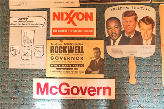 Life Magazines, Freedom Fighter Hand Fan with Martin Luther King, and John F Kennedy, Political Ephemera - Bill Tuck Flyer, 1963 JFK Magazine, 1963 LBJ Magazine, and 1964 Barbara Streisand