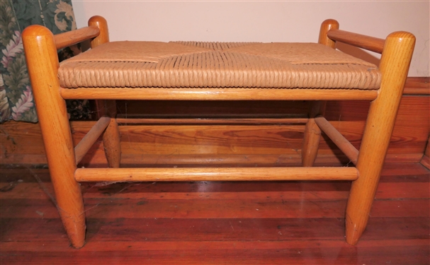 Oak Rush Bottom Foot Stool - Measures 15 Tall 20 by 11 