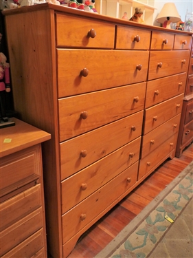 Very Long Pine Chest of Drawers - 4 Drawers Over 10 Drawers - Measures 49 Tall 62 by 17 1/4 - NO CONTENTS