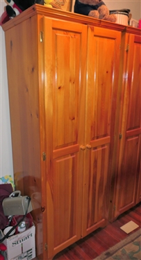 Pine Wardrobe Cabinet 2 Shelves and Clothes Bar Inside - NO CONTENTS - Measures 72 Tall 30 by 21 