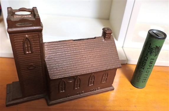 Little Brown Church Metal Bank and Thalhimers Employees Credit Union Tube Bank 