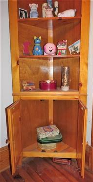 Pine Corner Cabinet and All Contents - Cabinet Measures 72 1/2 Tall 71 by 13