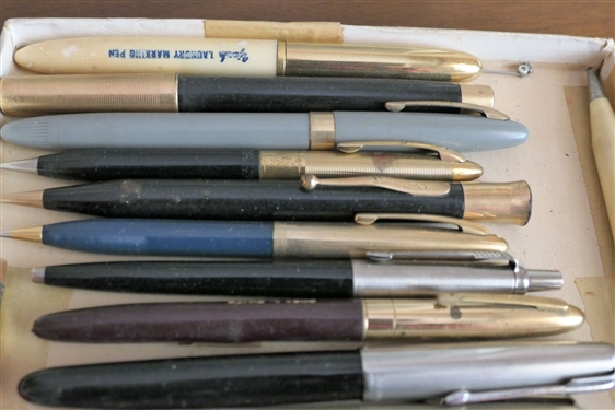 Collection of Pens and Pencils including Advertising Masterbuilt Shoemakers, Albert Sorensen, York Laundry Marker, and Others