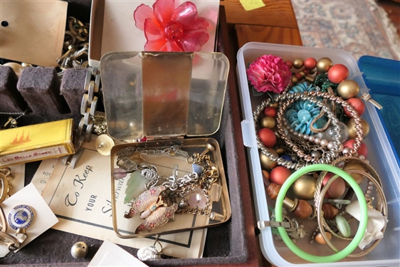 Large Lot of Costume Jewelry including Rhinestones, Earrings, Pins, Sweater Clips, Christmas Jewelry, Necklaces, and More