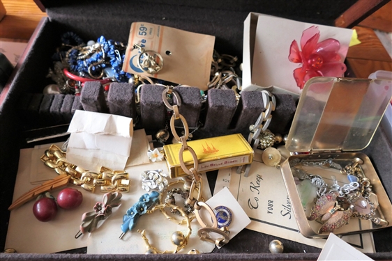 Large Lot of Costume Jewelry including Rhinestones, Earrings, Pins, Sweater Clips, Christmas Jewelry, Necklaces, and More