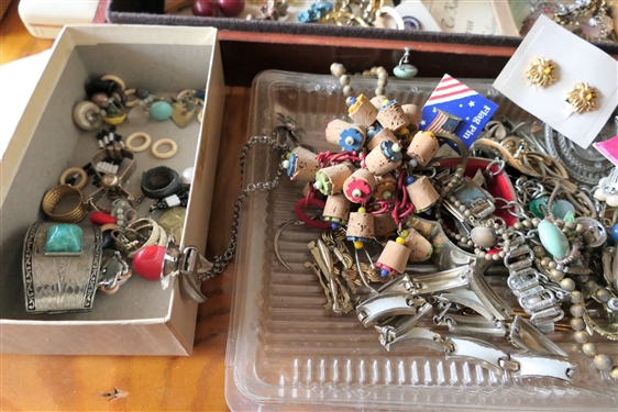 Large Lot of Costume Jewelry including Rhinestones, Earrings, Pins, Sweater Clips, Christmas Jewelry, Necklaces, and More