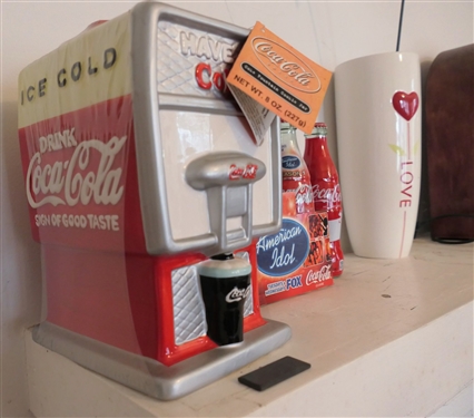 Coca Cola Coke Fountain Cookie Jar and 6 Pack of Commemorative American Idol Coke Bottles 