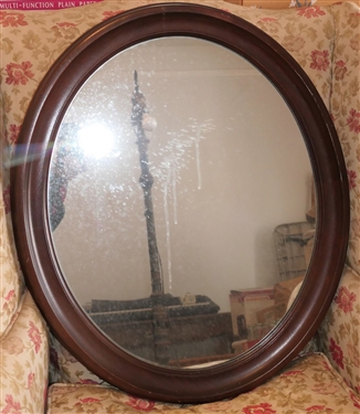 Oval Walnut Mirror - Measures 25 1/2 by 21 1/2 