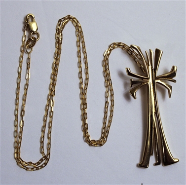 14kt Yellow Gold Necklace with Cross Pendant - Artist Stamped - Cross Measures 2" Chain  20" - Weighs 9.3 Grams