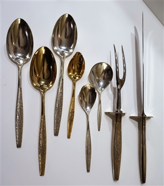 8 Pieces of S. Kirk & Son Sterling Silver including -3 8 1/2" Spoons - 1 is Gold Washed, 1 Gold Washed Spoon with Damage, 2 Other Spoons, and Carving Set - Solid Silver Pieces Weigh 306.4