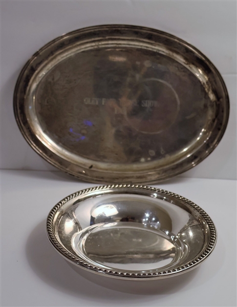 Sterling Silver Bowl by Bailey, Banks, & Biddle -B379 and 1961 Oley Fair Horse Show 1961 - Oval Sterling Silver Plate - Fisher Sterling 2212 - Oval Plate Measures 8 1/2" by 6 1/2"  Weighing 181.7...