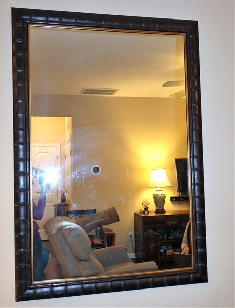 Large Mirror with Bamboo Style Frame - Gold Trim - Measures 53" by 27"