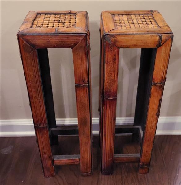 Pair of Bamboo Style Small Square Tables - Measuring 22" Tall 7" by 7"