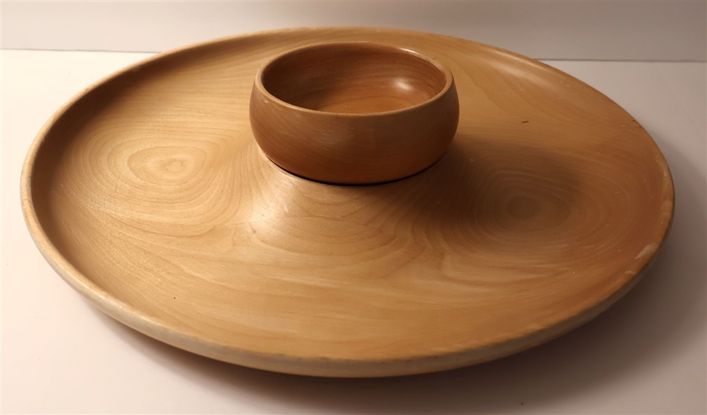Woodburys Hand turned - Handcrafted in Vermont Chip and Dip - Plate Measures 12" Across