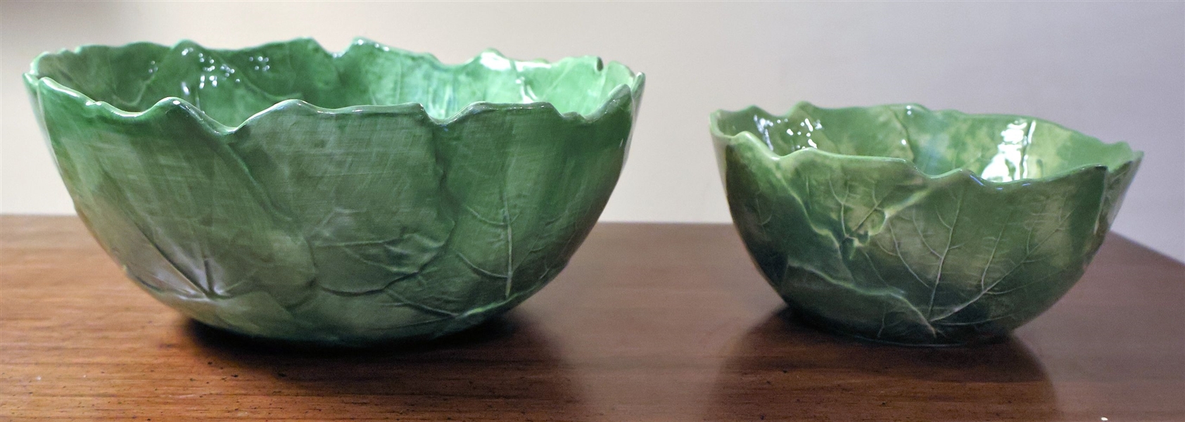 2 Vietri Green Leaf Bowls - Made in Italy - 7" and 10" 