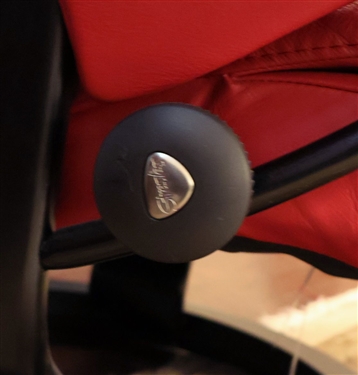 J.E. Ekornes Red Leather Chair with Ottoman - Chair is Oversized - Measures 39 1/2 Tall 37 by 24 