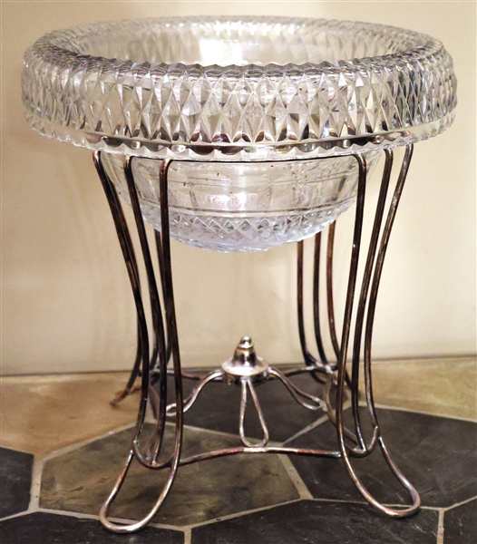 Beautiful Crystal Rolled Bowl with Silverplate Stand - Bowl Does Have Some Minor Chips - Measures 10" Across - 10 1/2" tall with Stand