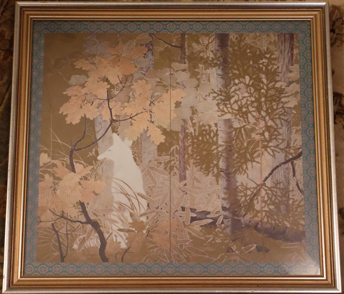 Asian Fox and Forest Print - Framed - Frame Measures 17" by 18 1/4"
