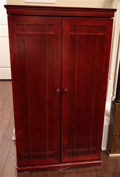 Cherry Finish Storage Cabinet - Dovetailed Door Cabinets - Measures - 40" tall 23" by 12 1/2" Some Finish Loss Around Bottom Edges 
