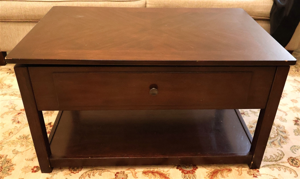 Dark Finish Coffee Table with Lift Top - Faux Drawer Front - Measures 20" tall 36" By 24"