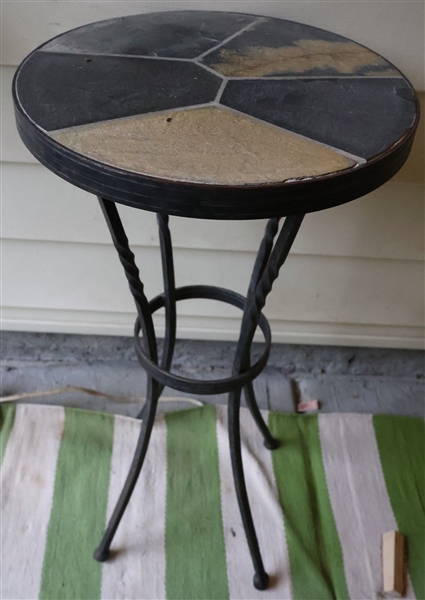 Smaller Round Metal with Slate Tile Top - Measures 24" Tall 13" Across