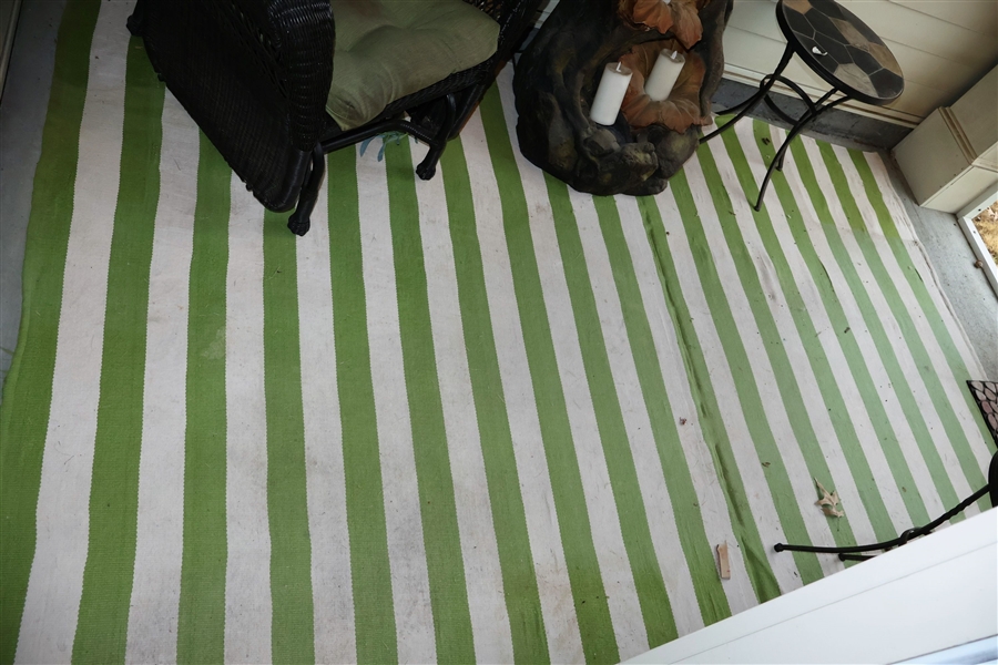 Green and White Striped Rug - Dash and Albert - UV Resistant Measures 6" by 9" 
