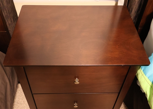 2 Drawer Dark Finish Night Stand - Brushed Nickel Knobs - Measures 26 tall 24 by 18 