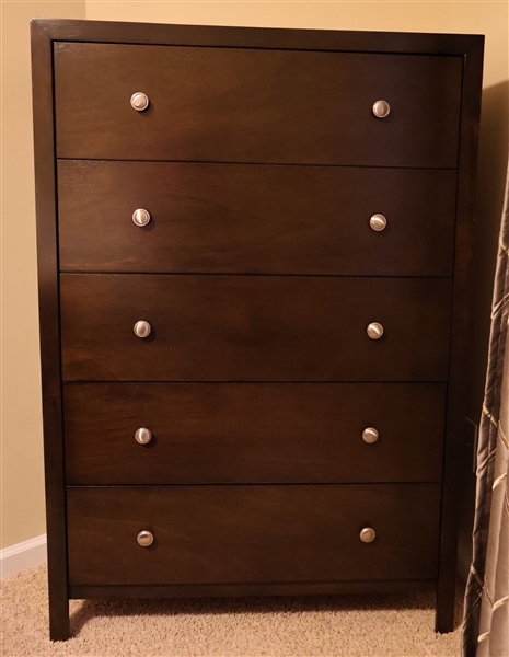 Dark Finish 5 Drawer Chest  - Dovetailed Drawers - Measures 51" Tall 35" by 17 1/2" 