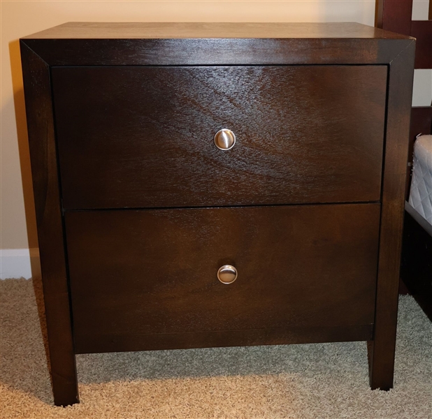 Pair of Dark Finish 2 Drawer Night Stands - Dovetailed Drawers - Pictured Separately - Measuring 25" Tall 24" by 17" 