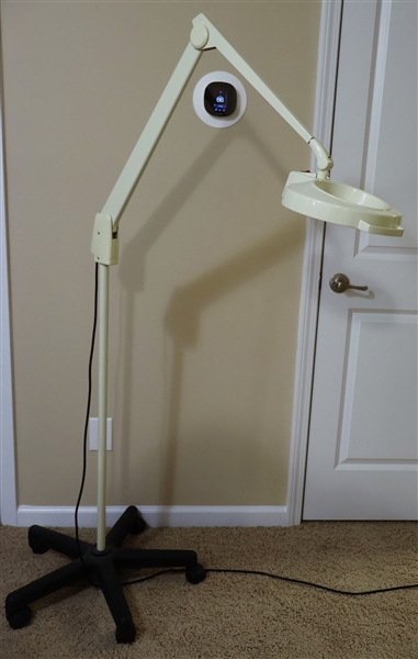 Magnifying Lamp on Wheels - Adjustable Height and Angle - Measuring 68" tall Straight Up - Crack in Plastic At Elbow