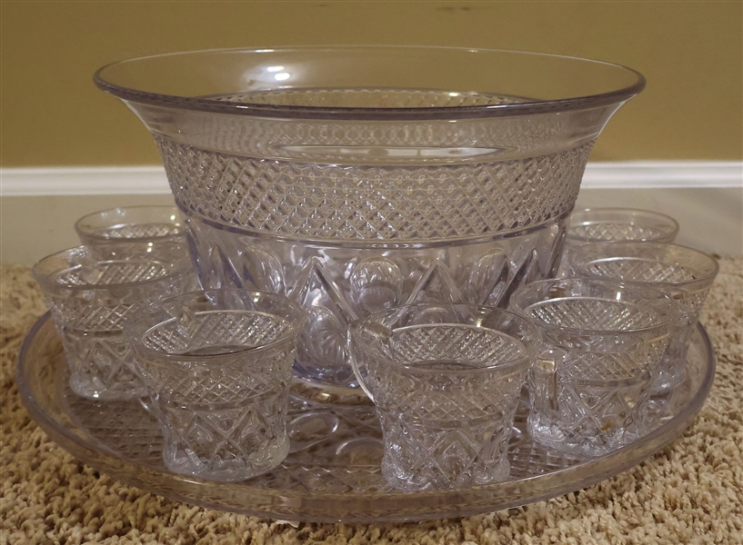 Cape Cod Punch Bowl, Underplate, and 8 Cups - Bowl Measures 7" Tall 11 1/2" Across - Platter Measures 16" Across