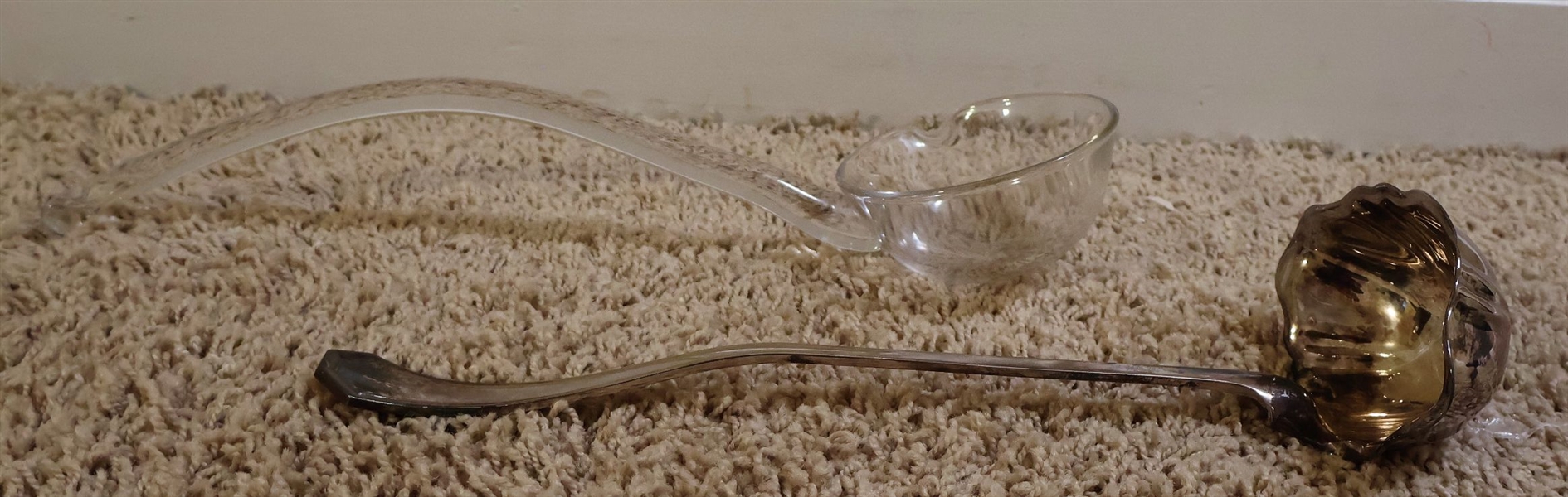 Reed and Barton Silverplate Ladle and Crystal Punch Ladle - Glass Measures 14" Long