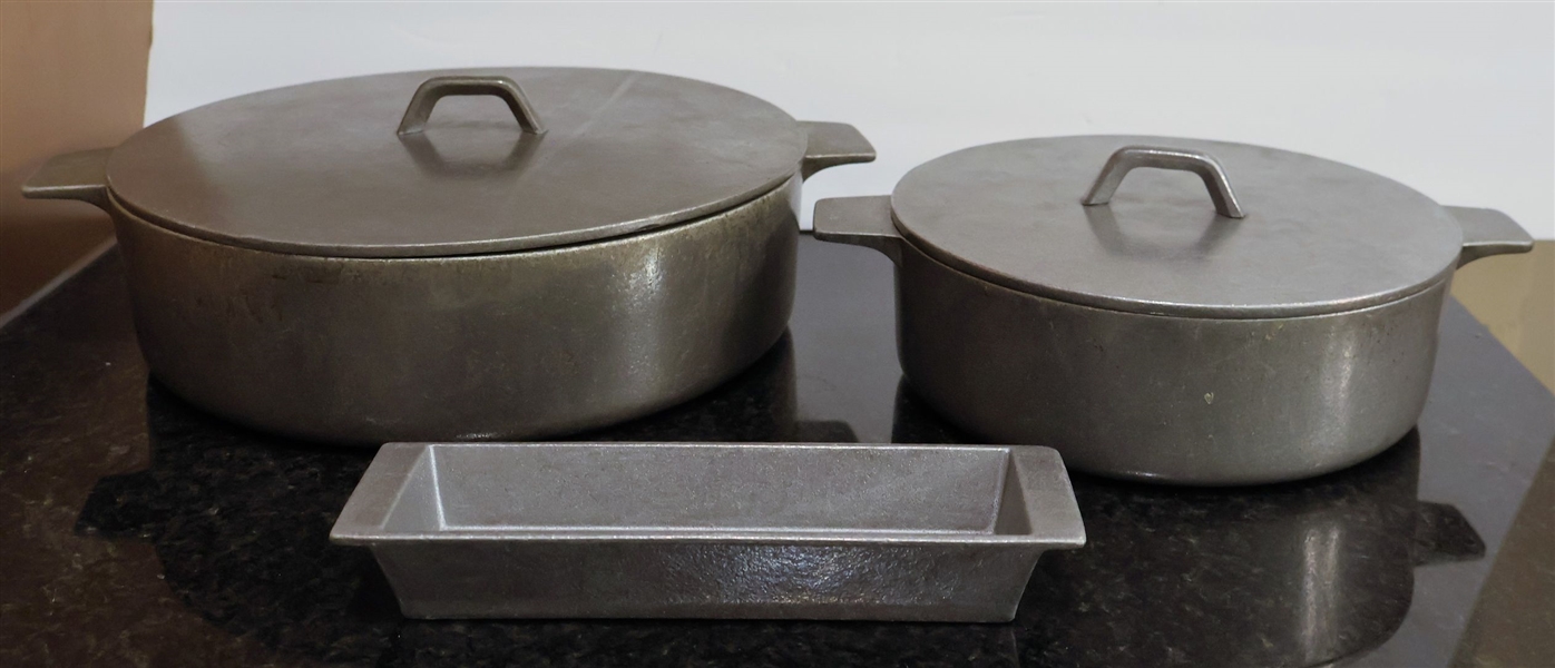 2 Wilton Pewter Covered Dishes and Small Rectangular Dish - Largest Measures 11" Across Smaller 8 1/2" 