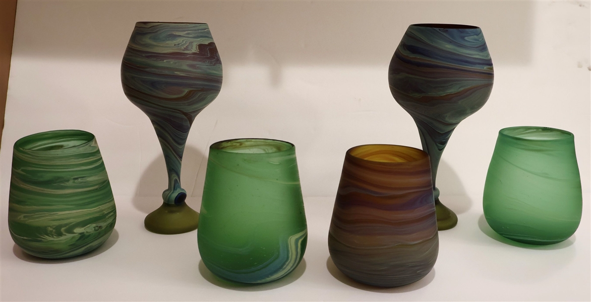 6 Pieces of Phoenician Glass - 4 Tumblers and 2 9" Goblets 
