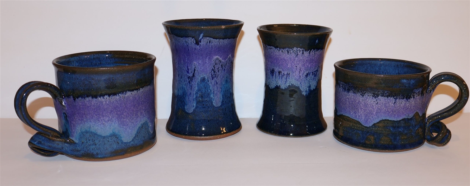 4 Pieces of June Keener Wink Pottery -2 Mugs and 2 5" Tumblers 