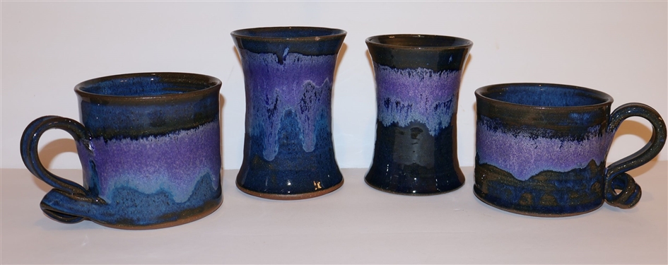 4 Pieces of June Keener Wink Pottery -2 Mugs and 2 5 Tumblers 