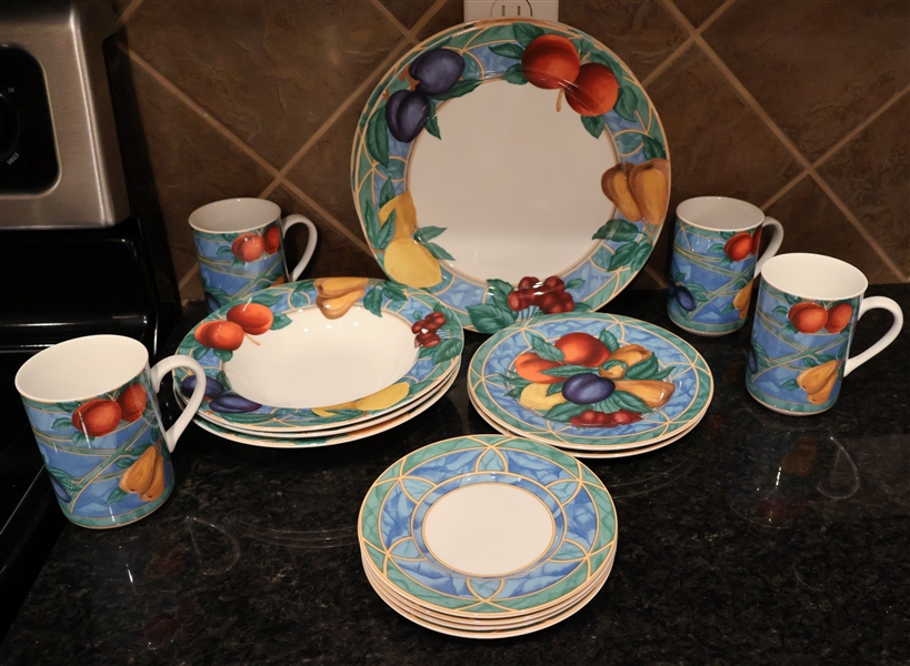 16 Pieces of Casual by Victoria Beale "Forbidden Fruit" - 3 Dinner Plates, 3 Soup Bowls, 4 Mugs, 4 Saucers, and 2 8" Plates