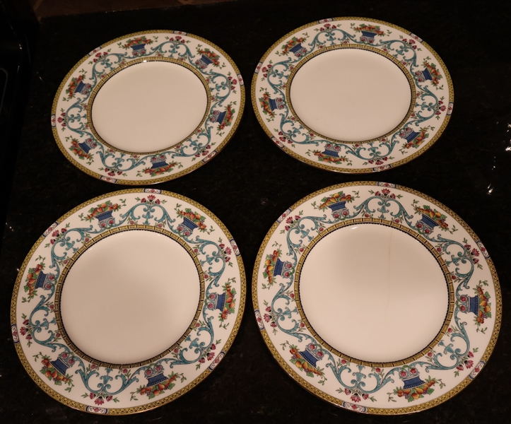 4 Beautiful Minton England Plates - with Fruit and Urns - 1 Has Hairline Crack, Others Have Minor Scratches -Plates Measure 10" Across